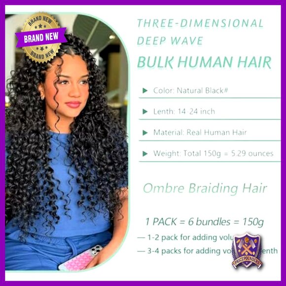 150g 6 Bundles 18 Inch Human Hair Extensions Deep Wave Boho Braiding Hair main image 7